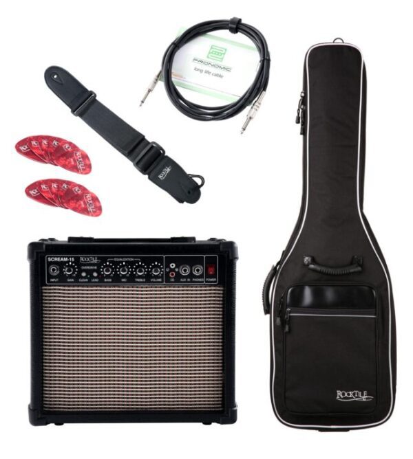 Rocktile E-Gitarren Add On Komplettset Light inkl. Amp, Tasche, Gurt, Kabel und Picks