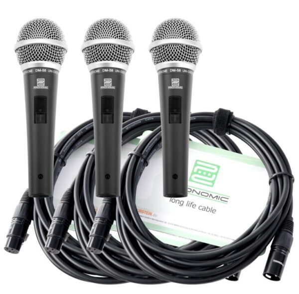 Pronomic DM-58 Vocal Mikrofon mit Schalter 3er SET inkl. 3x 5m XLR Kabel