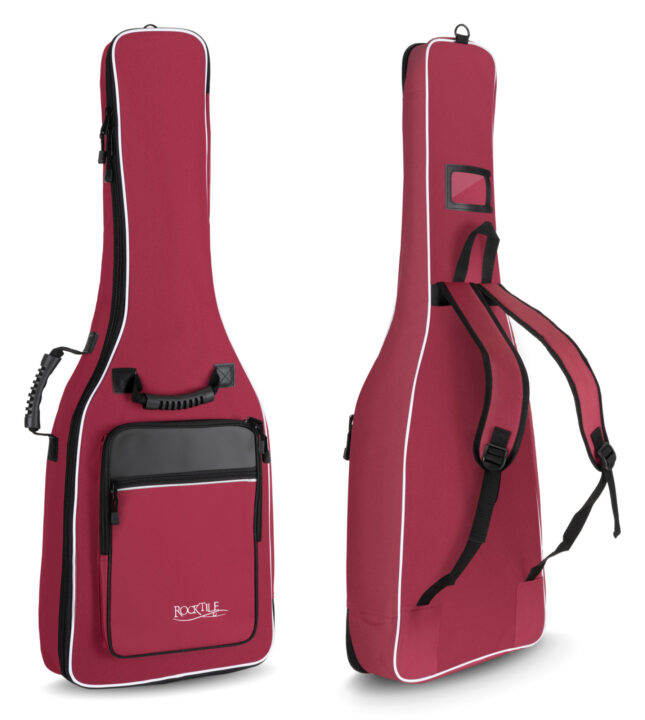 Rocktile Klassik-Gitarrentasche - 3/4 & 7/8 gepolstert mit Rucksackgarnitur Weinrot