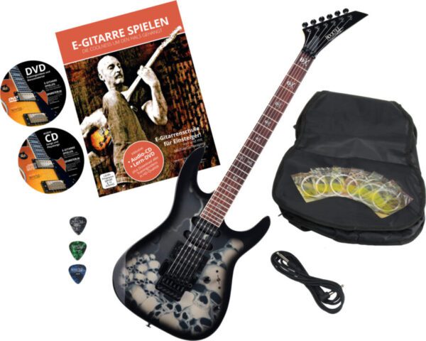 Rocktile Pro JK150-BSK E-Gitarre Skull Set mit Zubehör