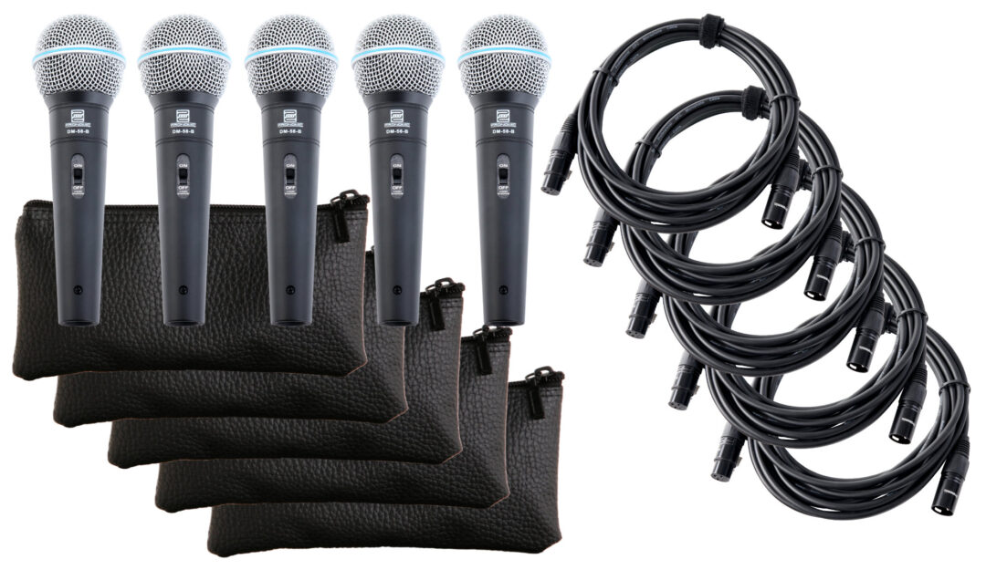 Pronomic DM-58-B Vocal Mikrofon mit Schalter 5er SET inkl. 5x 5m XLR Kabel
