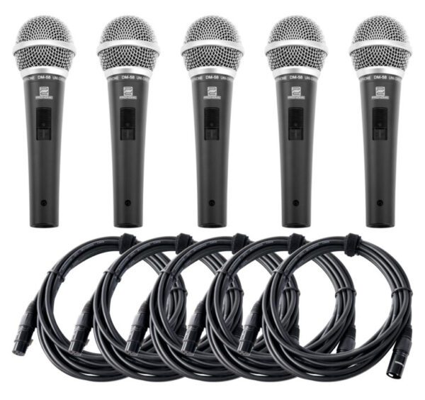 Pronomic DM-58 Vocal Mikrofon mit Schalter 5er Set inkl. 5x 5m XLR Kabel